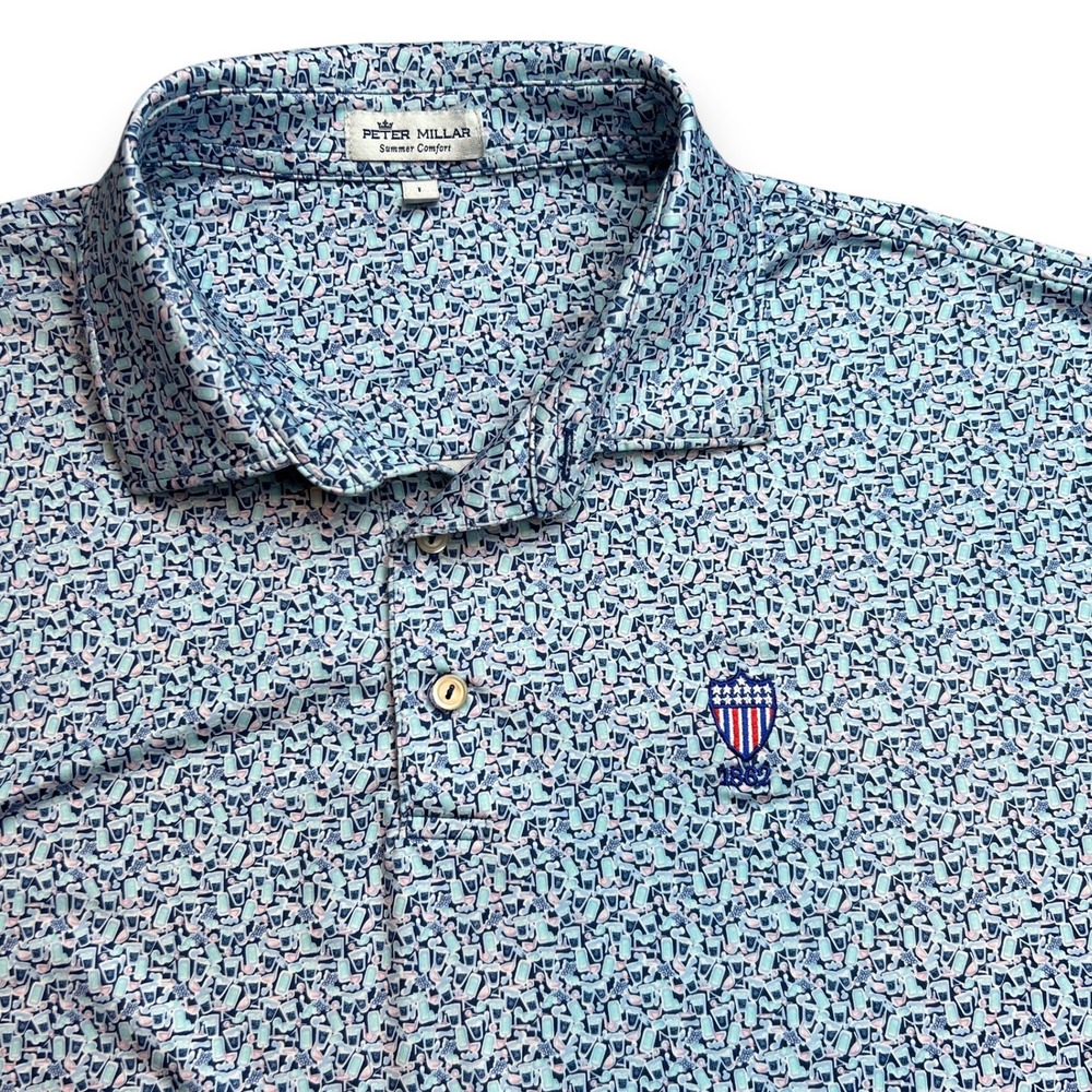 Peter Millar Mens Large Polo Shirt Union League Philadelphia 1862 Blue Cocktail
